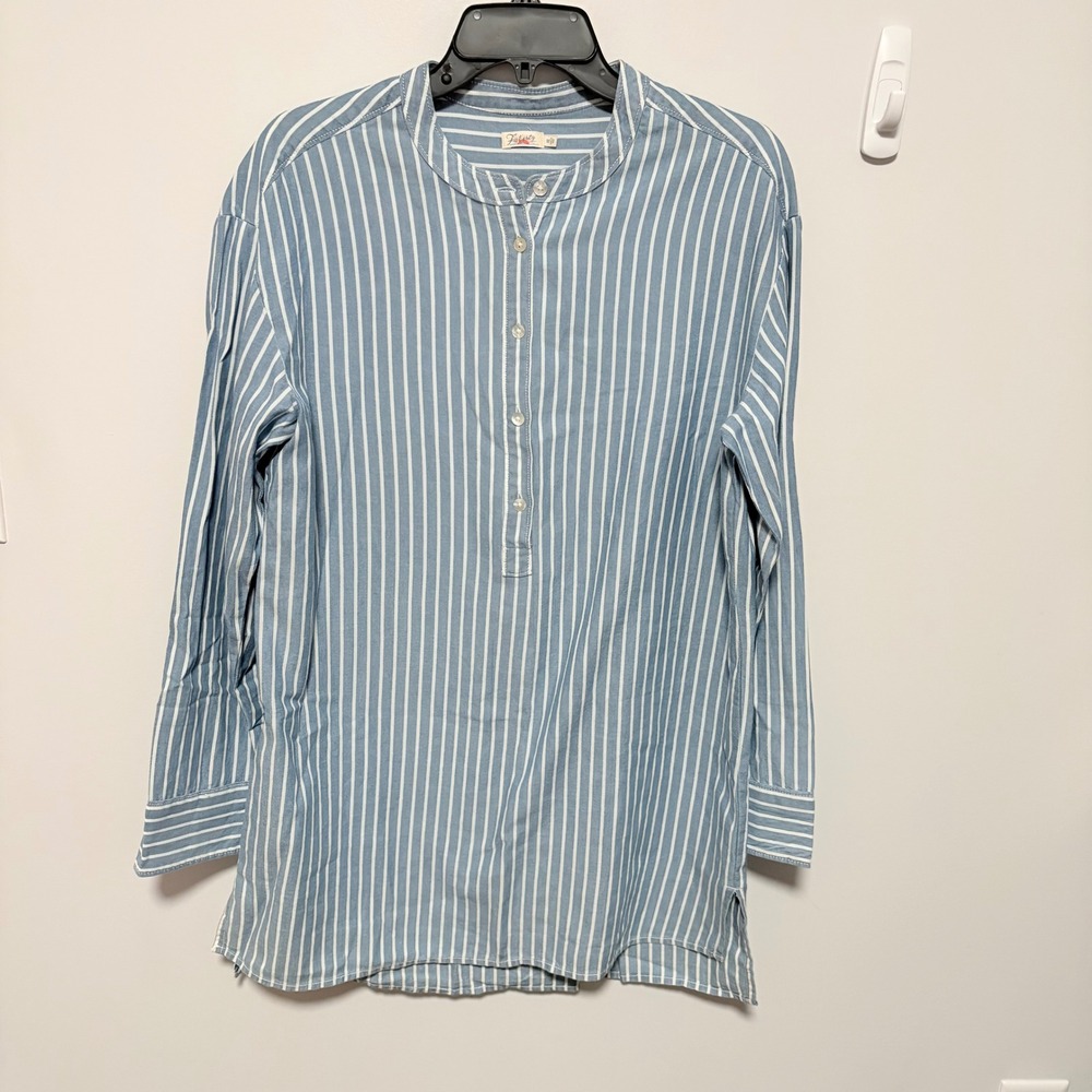 Faherty Palm Beach  Striped Tunic Top Organic Cotton Blue Medium